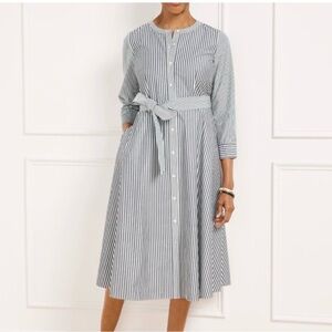 Talbots Gray and White Striped Midi Dress